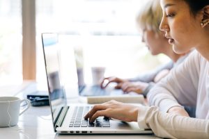 Students completing an online exam